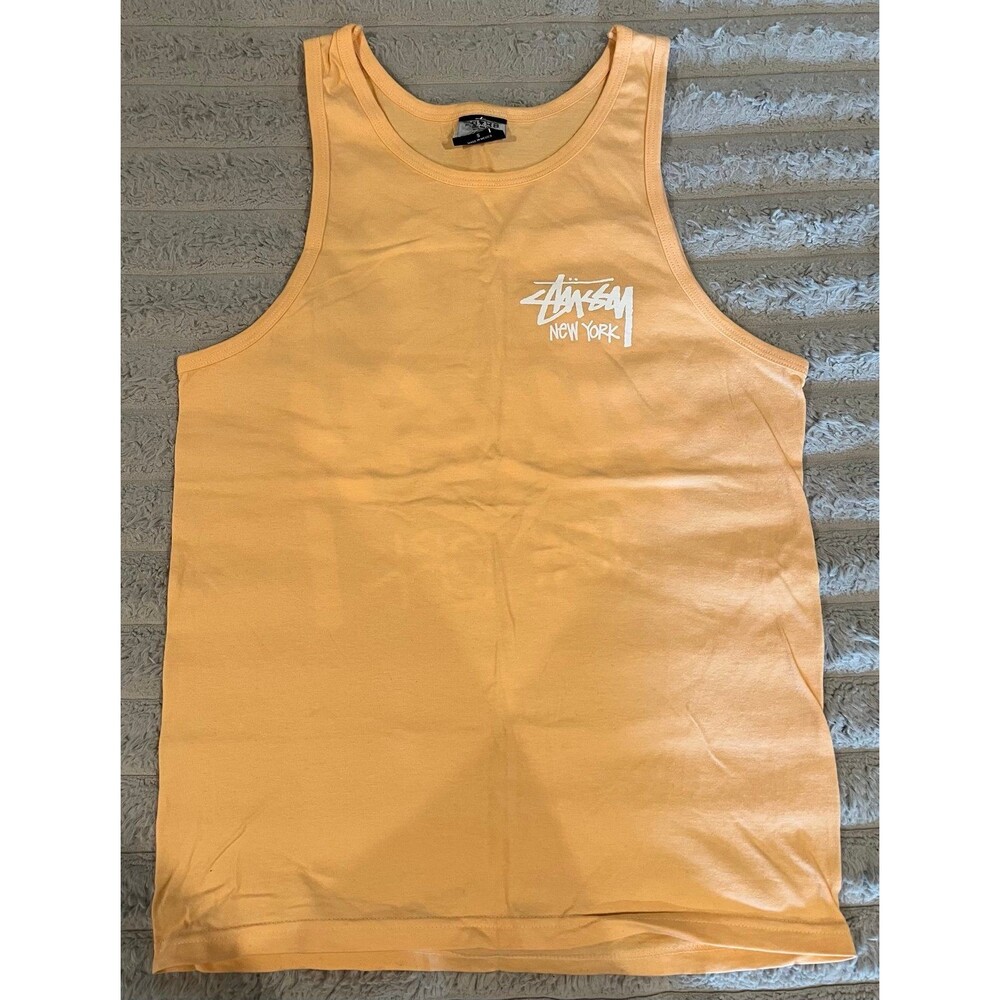 Stussy New York Tank Top Men’s Small Peach Orange White Logo Cut Tag NWOT